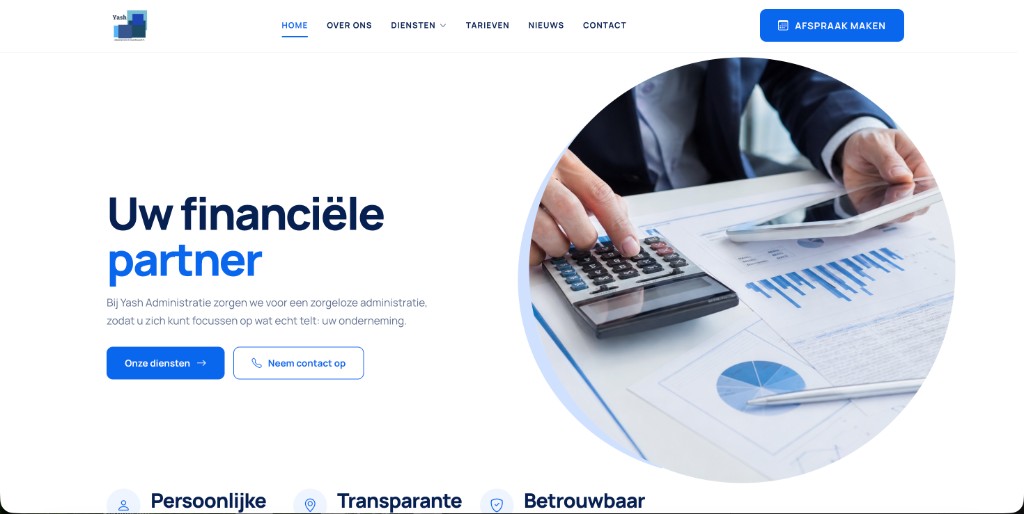 Homepage van Yash Administratie