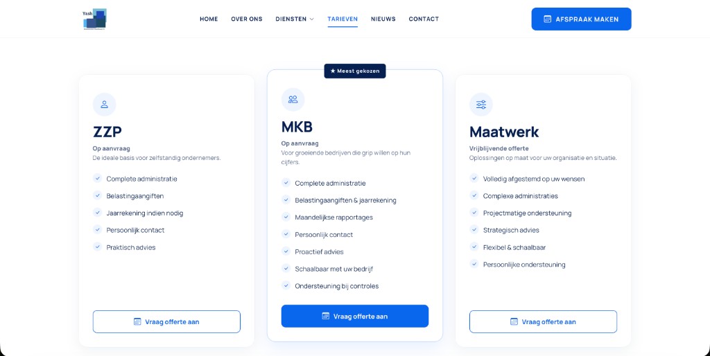 Tarievenpakketten ZZP, MKB en Maatwerk