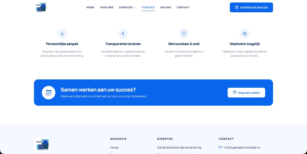 Waarden, call-to-action en footer