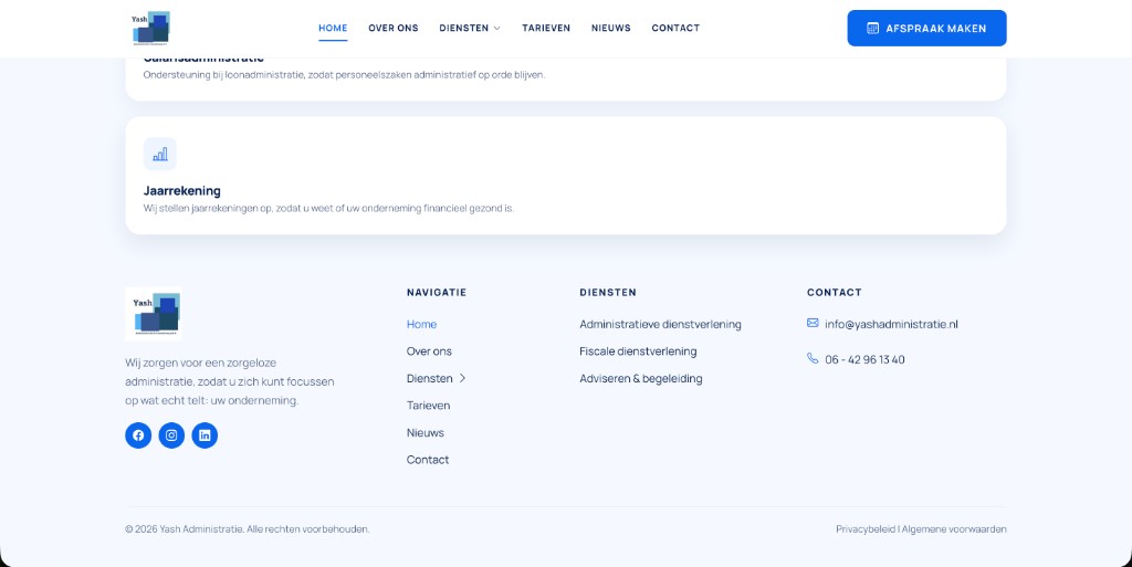 Footer van Yash Administratie